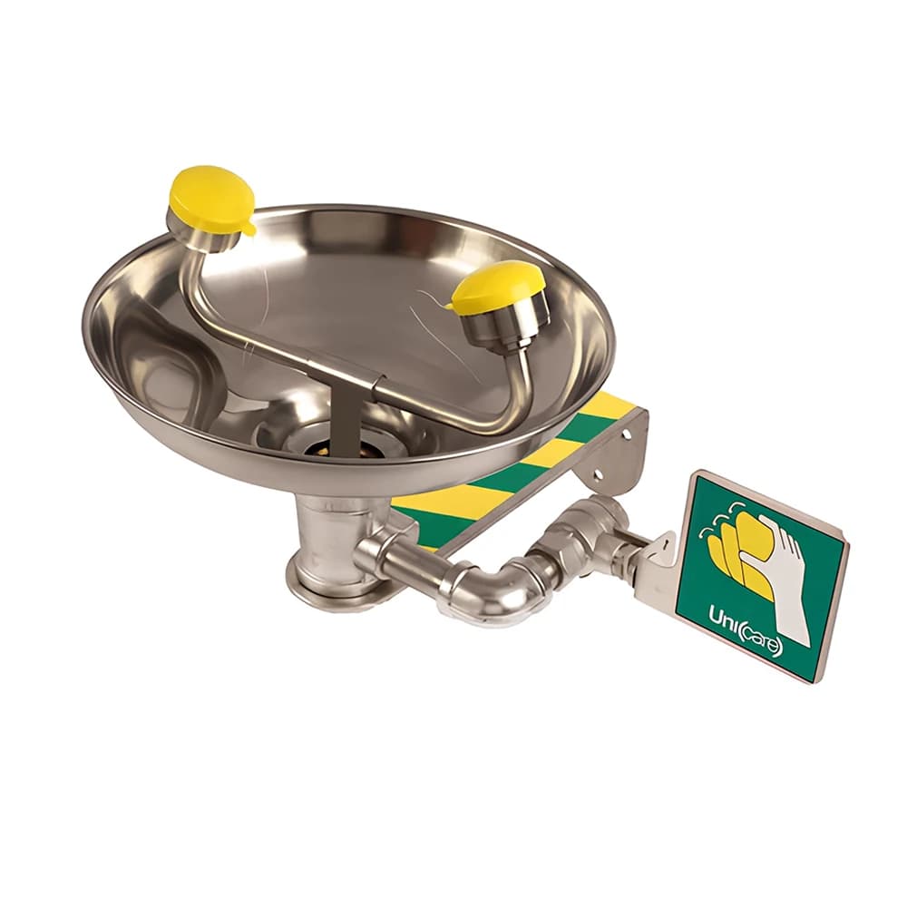 محطة غسيل العين والوجه للطوارئ من يونيكير، تثبت على الحائط، مصنوعة من الفولاذ المقاوم للصدأ