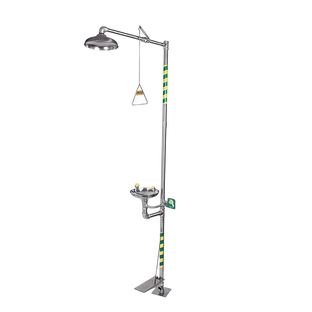 محطة غسيل العين ودش الطوارئ المزدوجة من يونيكير، مصنوعة من الفولاذ المقاوم للصدأ 304، تشغيل مزدوج