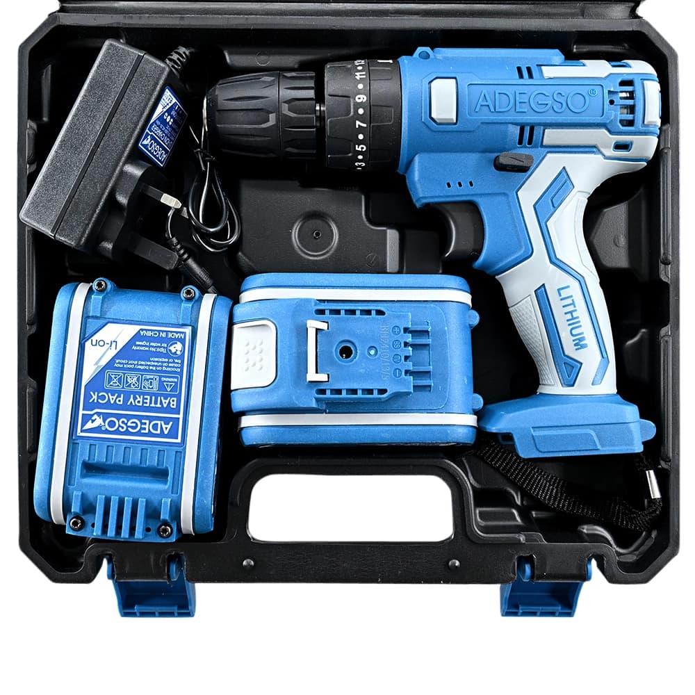 مثقاب كهربائي لاسلكي ADEGSO بجهد 25 فولت، مع بطاريتين ليثيوم 1500mAh