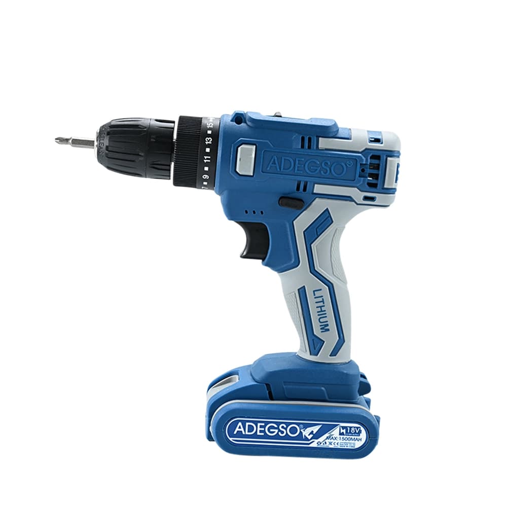 مثقاب لاسلكي محمول – بطارية ليثيوم 18 فولت – للحفر والربط في الأعمال المنزلية | ADEGSO + بطاريتين احتياطيتين