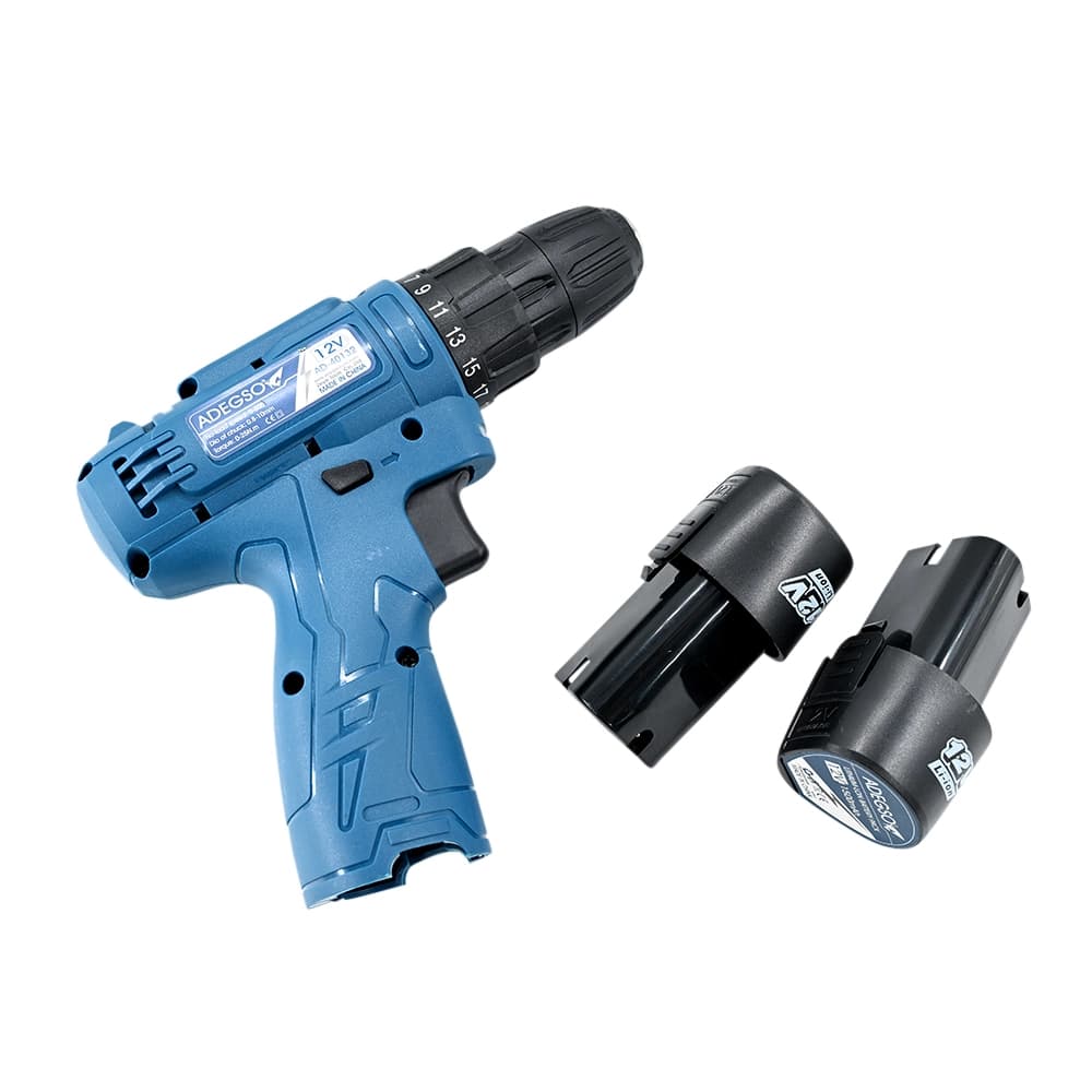 مثقاب لاسلكي صغير – بطارية ليثيوم 12 فولت – للحفر الخفيف والربط المنزلي | ADEGSO + بطاريتين احتياطيتين