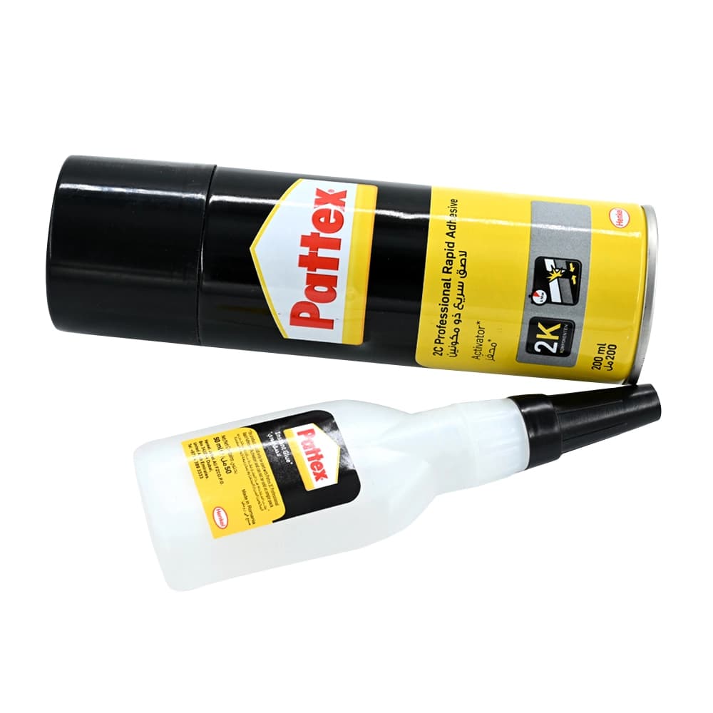 لاصق ثنائي المكونات 2K للربط الصناعي – تثبيت فوري قوي – تركيب المعادن والبلاستيك | Pattex أداء احترافي – 200 مل + 50 مل