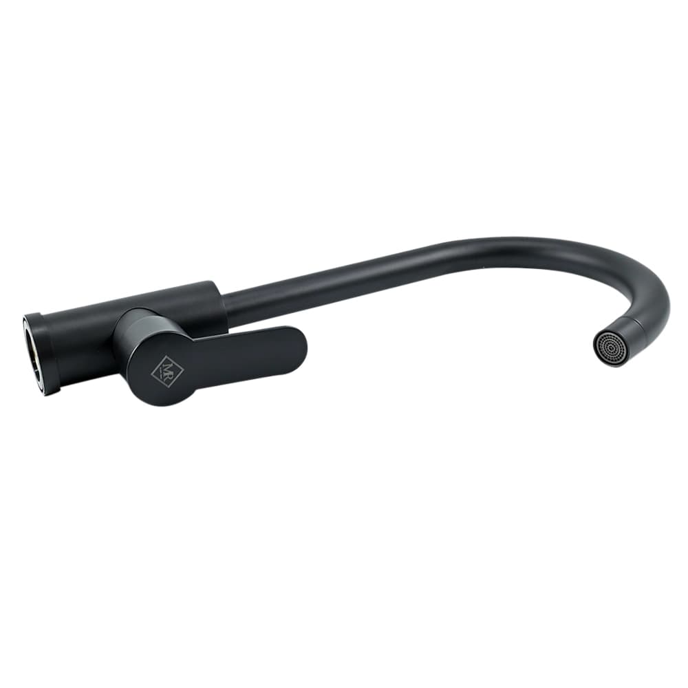 خلاط مطبخ أسود مطفي سباكة – ذراع واحدة – غسيل وتحضير مريح بمخرج منحني | Modern rama + طقم تركيب وخراطيم مضفرة