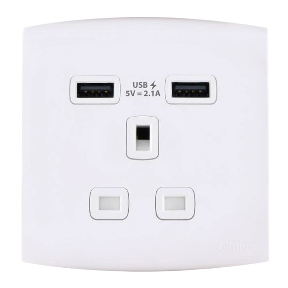 فيش جداري 13 أمبير مع منفذي USB - الفنار، سلسلة كلاسيك