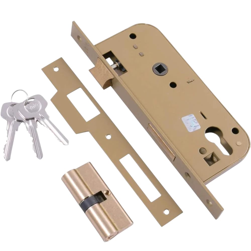 طقم كالون باب دفن من ييل، مقاس 60 مم، للأبواب الخشبية والحديدية - لون ذهبي