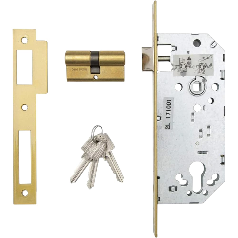 طقم قفل باب غائر من تيسا (TESA) مع سلندر أوروبي - لون ذهبي