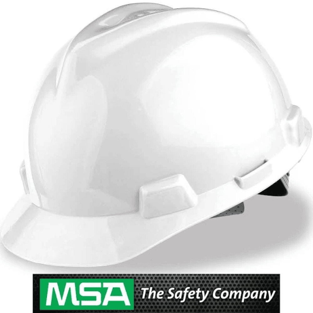 MSA V-Gard Safety Helmet - White, with 4-Point Ratchet Suspension