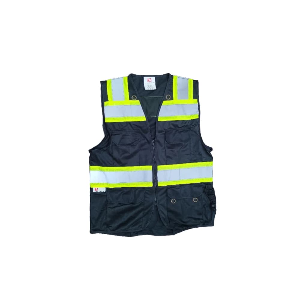 3A Black Reflective Safety Vest with Multiple Pockets and Zipper
