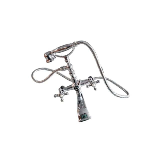 خلاط بانيو كلاسيكي جداري مع دش يدوي – تشطيب كروم لامع – للتحكم الساخن والبارد والاستحمام | EURO STAR + صناعة إيطالية